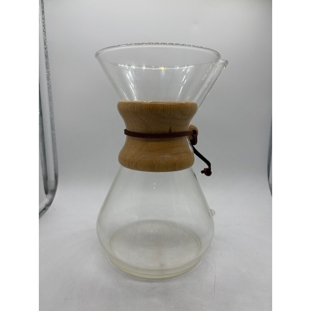 Vintage Chemex Glass Coffee Maker Wood Handle Leather Cord - Classic 6-Cup Size